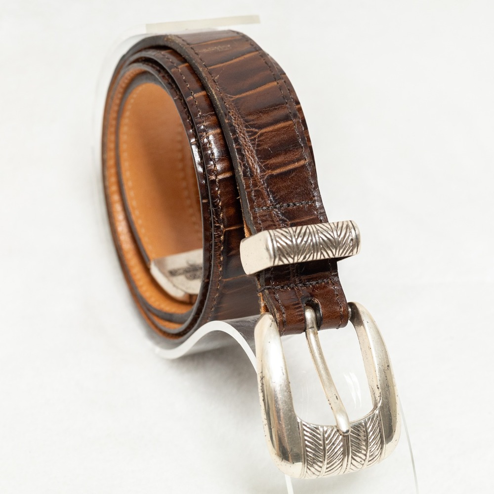 MARTIN DINGMAN Alligator Grain Calfskin Leather Western Belt Brown Sz 36